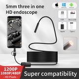 3 in 1 Endoscope Camera 480hd 8mm 5m Hard Cable Usb Waterproof Inspection high definition endoscope camera