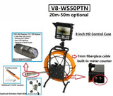 50mm Pan Tilt Pipe Inspection Camera for underwater wells 8 inch AHD Monitor with screen 20m to 60m with meter counter