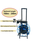 50mm Pan Tilt Pipe Inspection Camera for underwater wells 8 inch AHD Monitor with screen 20m to 60m with meter counter